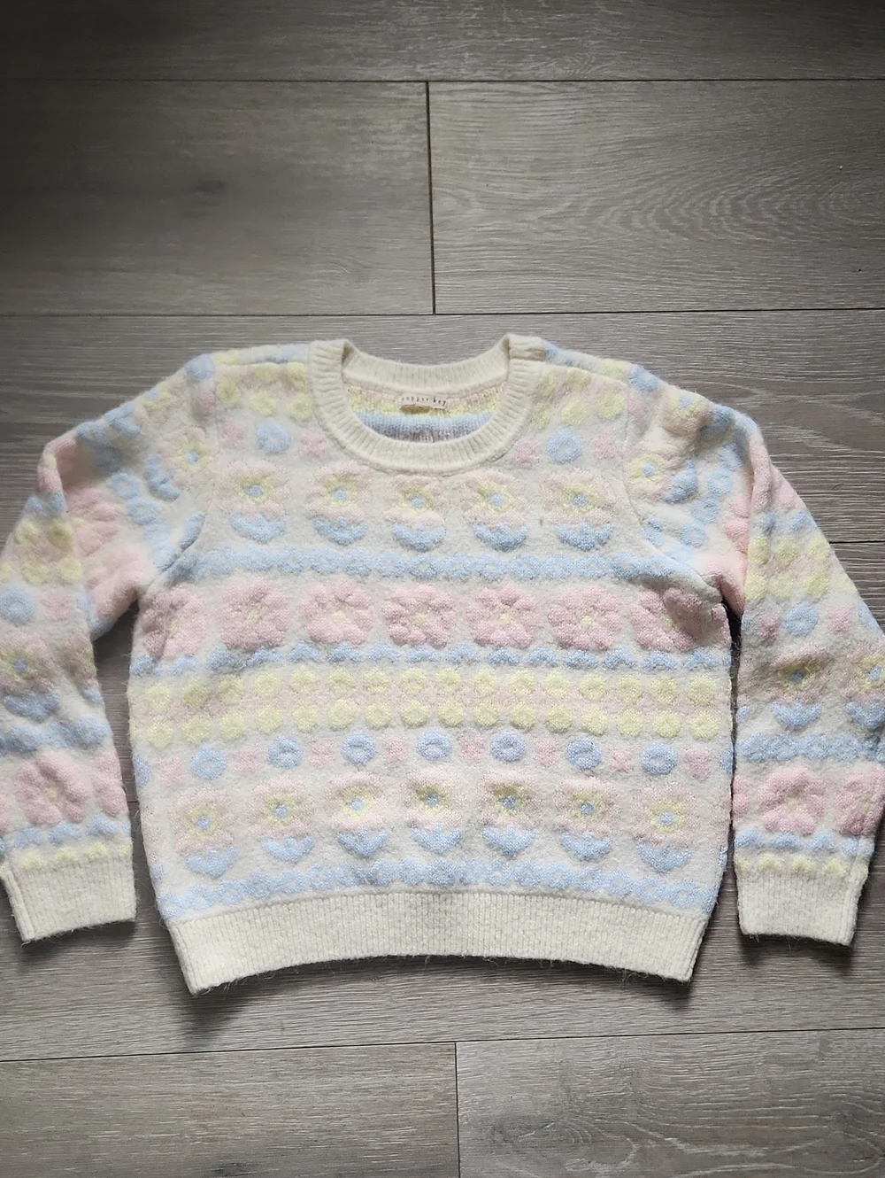 Copper Key Pastel Floral Fair Isle Knit Crewneck Sweater